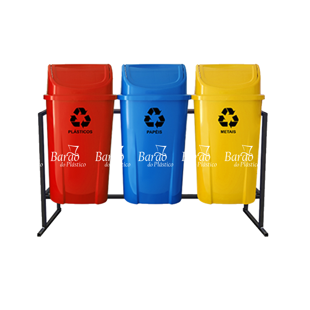 3 Lixeiras Plásticas para Coleta Seletiva B60L